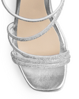 Zapatillas Plata Mujer Tiras Brillos Tacón Grueso Estilo Elegante 3270318