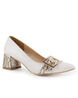 Zapatilla Beige Oro Tacon Ancho Bajo Casual Elegante Puntal Moda Mujer 4220034