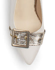 Zapatilla Beige Oro Tacon Ancho Bajo Casual Elegante Puntal Moda Mujer 4220034