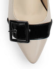 Zapatilla Beige Negro Tacon Ancho Bajo Casual Elegante Puntal Moda Mujer 4220036