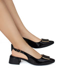 Zapatilla Negro Mujer Hebilla Destalonada Elegante Tacón Bajo Moda 4220045