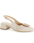 Zapatilla Beige Mujer Hebilla Destalonada Elegante Tacón Bajo Moda 4220046