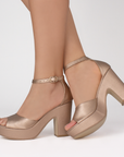 Zapatilla Oro Rosa Dama Moda Casual Plataforma Tacon Mediano Mujer 4040271