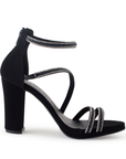 Zapatilla Negro Plata Mujer Tiras Cruzadas Pedreria Elegante Dama 4040400