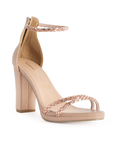 Zapatilla Maquillaje Oro Rosa Tacón Cuadrado Mujer Elegante Pedrería Moda Dama 4040462
