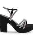 Zapatilla Negro Plata Dama Elegante Brillos Tacón Descubierto Casual 4040641