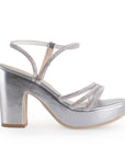 Zapatilla Plata Dama Elegante Brillos Tacón Descubierto Casual 4040642