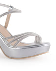 Zapatilla Plata Dama Elegante Brillos Tacón Descubierto Casual 4040642