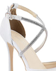 Zapatilla Blanco Stiletto Tacon Delgado Puntal Pulsera Brillos 4040660