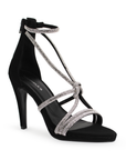 Zapatilla Negro Plata Tacon Delgado Mujer Tiras Cruzadas Pedreria 4040678