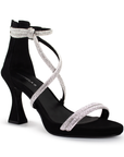 Zapatilla Negro Plata Mujer Casual Pedreria Tacon Descubierto Elegante 4040690