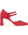 Zapatilla Rojo Punta Cerrada Dama Casual Tacon Doble Hebilla 4040694