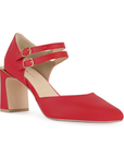 Zapatilla Rojo Punta Cerrada Dama Casual Tacon Doble Hebilla 4040694