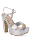 Zapatilla Plata Dama Brillos Tacon Alto Elegante Moda Mujer Formal 4040705