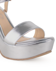 Zapatilla Plata Dama Brillos Tacon Alto Elegante Moda Mujer Formal 4040705