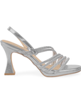 Zapatilla Plata Mujer Tiras Cruzadas Brillos Descubierta Tacon 4040712
