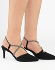 Zapatilla Negro Dama Puntal Tacon Delgado Bajo Brillos Moda Tiras 4040716