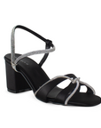 Zapatilla Negro Plata Dama Pedreria Tacon Elegante Fiesta Moda Brillos 4040726