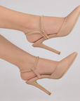 Zapatilla Maquillaje Oro Rosa Dama Punta Cerrada Tacón Elegante Pulsera Pedrería 4040732