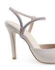 Zapatilla Beige Plata Dama Punta Cerrada Tacón Elegante Pulsera Pedrería 4040733