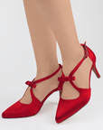 Zapatilla Rojo Dama Tacon Delgado Moño Puntal Stiletto Moda Mujer 4040744