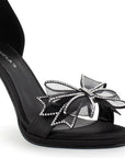 Zapatilla Negro Moda Mujer Moño Brillos Tacon Delgado Elegante Casual 4040763