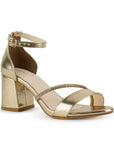 Zapatilla Oro Mujer Tira Pedreria Elegante Pulsera Tacon Bajo 4040824