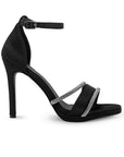 Zapatilla Negro Plata Dama Elegante Tacon Delgado Brillos 4040832