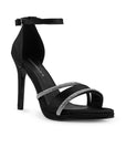 Zapatilla Negro Plata Dama Elegante Tacon Delgado Brillos 4040832
