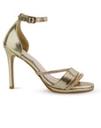 Zapatilla Oro Dama Elegante Tacon Delgado Brillos 4040837