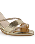 Zapatilla Oro Dama Elegante Tacon Delgado Brillos 4040837