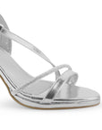 Zapatilla Plata Dama Tacon Delgado Tira Pedreria Fiesta 4040846