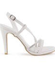 Zapatilla Beige Plata Dama Tacon Delgado Tira Pedreria Fiesta 4040847