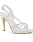 Zapatilla Beige Plata Dama Tacon Delgado Tira Pedreria Fiesta 4040847