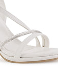 Zapatilla Beige Plata Dama Tacon Delgado Tira Pedreria Fiesta 4040847