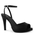 Zapatilla Negro Elegante Punta Abierta Talon Descubierto Moda 4040854