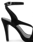 Zapatilla Negro Dama Tira Cruzada Tacon Alto Delgado Descubierto 4040866