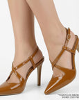 Zapatilla Cafe Mujer Tacon Alto Delgado Tiras Elegante Moda Dama 4040886