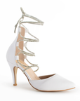 Zapatilla Blanco Plata Stiletto Tiras Brillos Elegante Tacon Delgado Moda 4760071