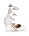 Zapatilla Blanco Plata Stiletto Tiras Brillos Elegante Tacon Delgado Moda 4760071
