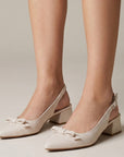 zapatillas cómodas beige de moño y talón descubierto para dama con tacón bajo 4cm