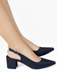 Zapatillas azul marino para mujer con tacón bajo 6cm destalonadas