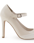 Vista trasera de tacon delgado de 10cm en zapatilla para mujer beige