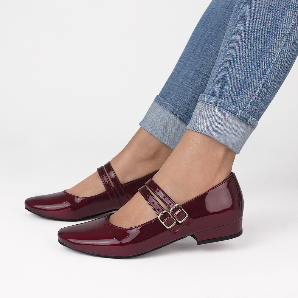 Zapatilla Vino Mujer Casual Tacon Bajo Doble Pulsera Moda Dama