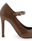 Vista trasera de tacon delgado de 10cm en zapatilla para mujer cafe