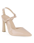 Vista diagonal de zapatilla maquillaje puntal para mujer con tacón de 10cm