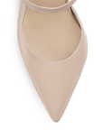 Vista de material charol en zapatilla maquillaje para mujer tipo stiletto