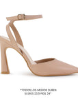 Vista lateral de zapatilla maquillaje con pulsera y tacón medio de 10cm
