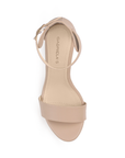 Vista superior de zapatilla color maquillaje con tacon alto para mujer