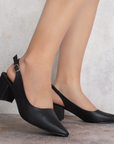 Zapatillas negras para mujer con tacón bajo 6cm destalonadas